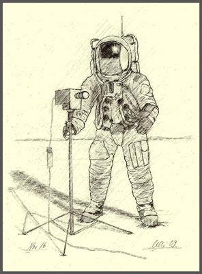 Astronaut with TV camera on tripod