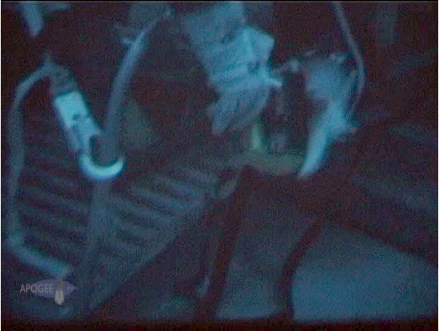 Close-up of
          hook attached to handrail