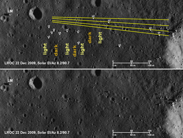 Light and dark areas in the region of the qtv boulders